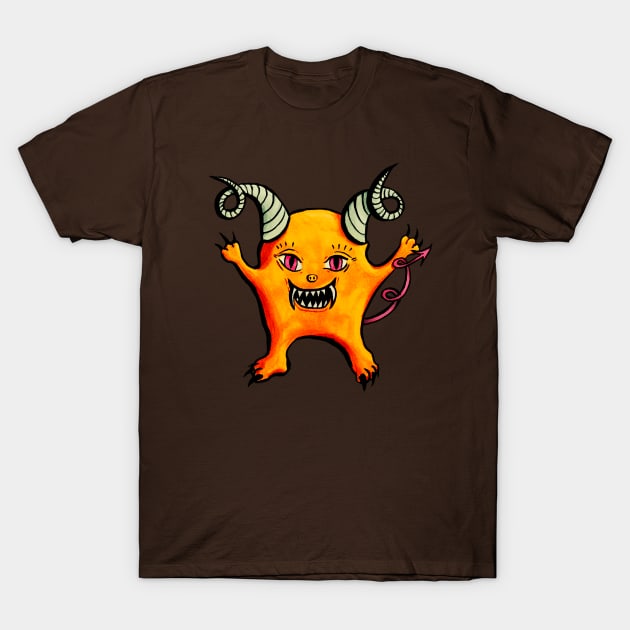 Creepy Cute Horned Little Devil Creature T-Shirt by Boriana Giormova